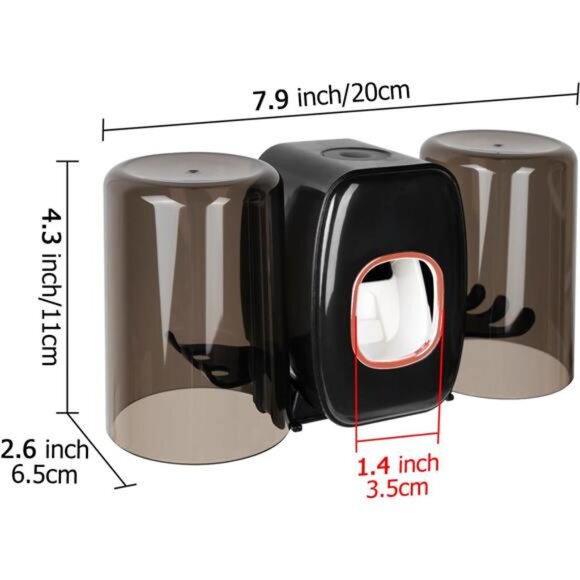 Wall Mounted Toothbrush Holder with Cover Self Adhesive Bathroom Organizer Cups - Picture 3 of 7